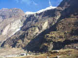 The rugged, treeless terrain of Kyanjin Gompa