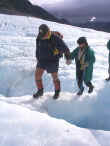 Crossing a narrow (and thankfully short) ice bridge