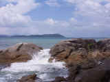 The constant, fuzzy roar of the waves crashing on the rocks